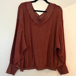 We the Free (Free People) oversized fit thermal henley rust red L